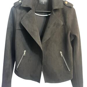 T Tahari Women’s Jacket Small Gray Long Sleeve Motorcycle Stretch Faux Leather